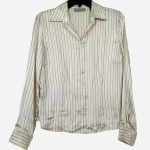 KATE HILL Striped 100% Silk Blouse